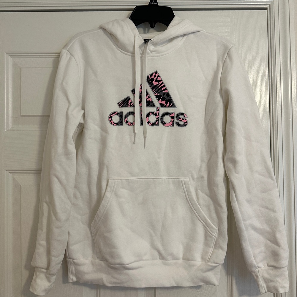 3 for $12 🎉Adidas White Hoodie with Vibrant Pink Accents